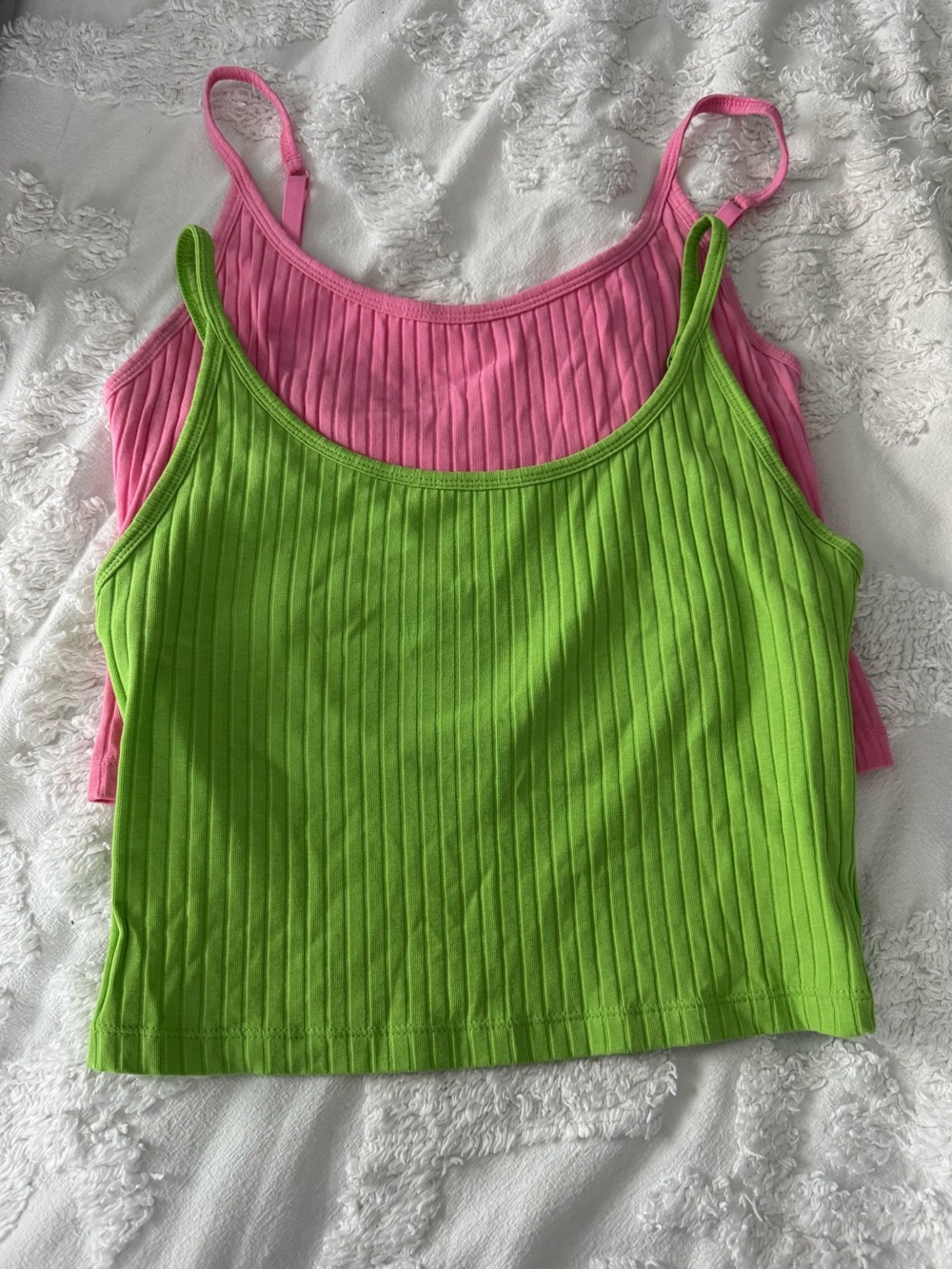 Old Navy Pink & Green Ribbed Cami Tank Tops